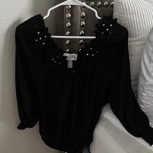 Joseph Ribkoff Black Floral Embellished Blouse